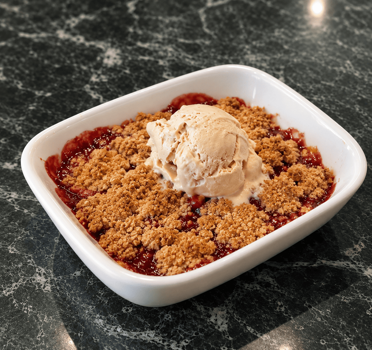 Crumble Proteico com Morango + Sorvete de Doce de Leite 🍓