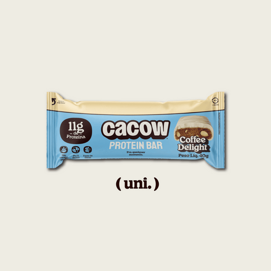 Cacow Protein Bar Coffee Delight Barrinha de proteína super saudável sabor Café. Perfeito para a sua rotina, vegana e saborosa.